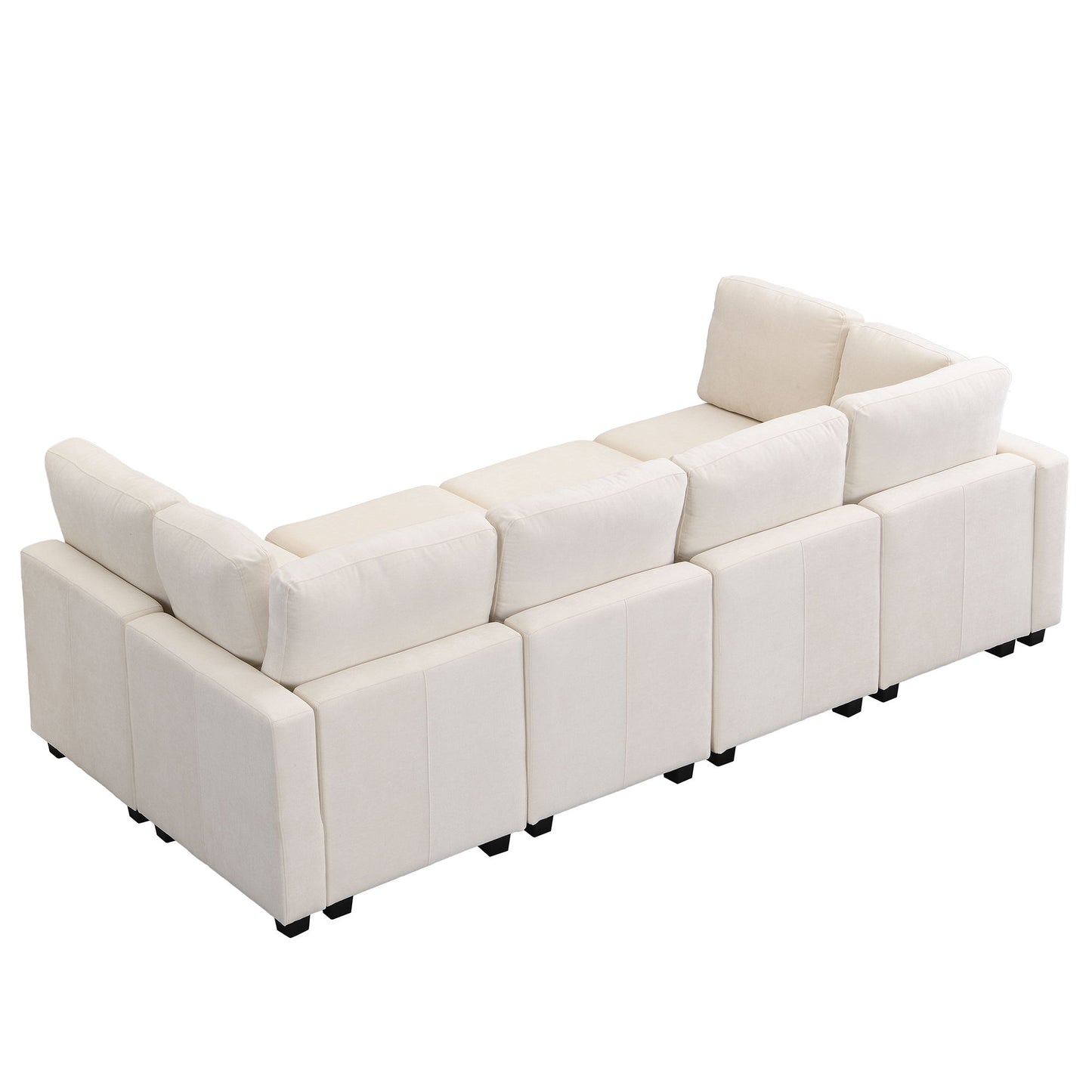 Sectional Sofa Couch Sofa Bed U-Shaped Sofa With Two Movable Ottoman And Three USB Ports For Living Room - Beige