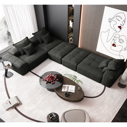 Modern Oversized Modular Sectional Sofa, Sparkling Chenille Fabric Soft Cushion Sofa With 6 Pillows, 6 Pieces Diy Combination Tufted Sofa, No Assembly Required - Black