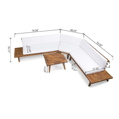 Hillcrest - V Shaped 4 Piece Sof Set With Coffee Table Cushions, Sandblast Finish - White