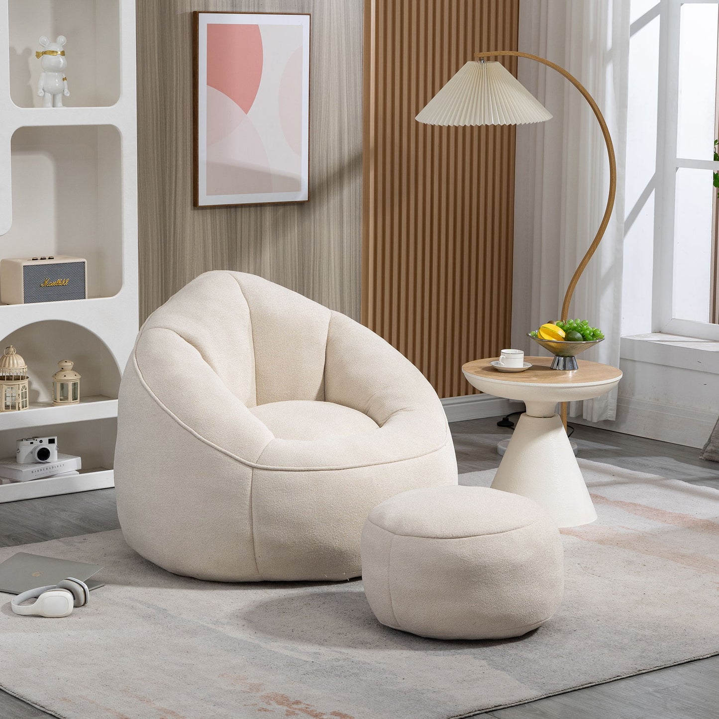 Bedding Bean Bag Sofa Chair High Pressure Foam Bean Bag Chair Adult Material With Padded Foam Padding Compressed Bean Bag With Footrest - Beige