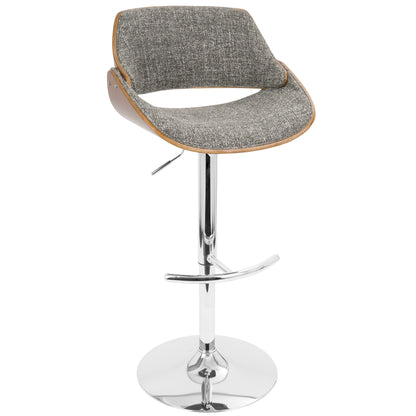 Fabrizzi - Mid-Century Modern Adjustable Barstool With Swivel (Set of 2) - Chrome / Walnut / Gray