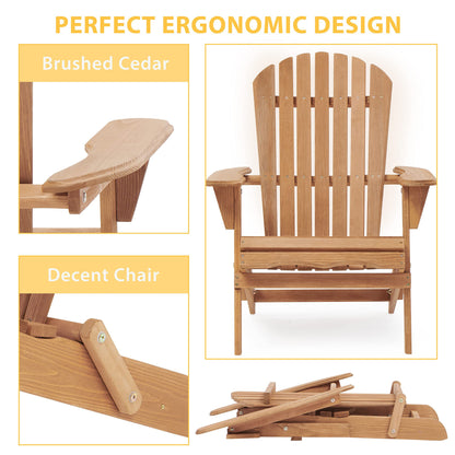 Wooden Outdoor Folding Adirondack Chair (Set of 2) Wood Lounge Patio Chair For Garden, Garden, Lawn, Backyard, Deck, Pool Side, Fire Pit - Light Brown