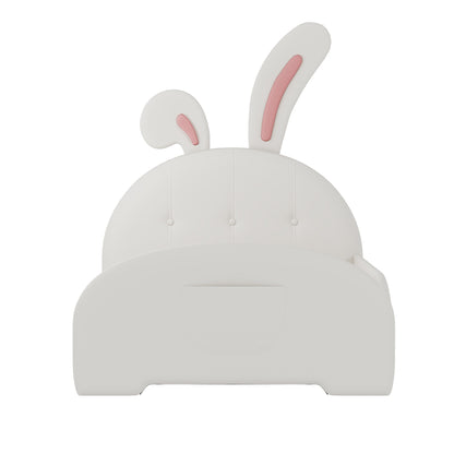 Twin Size Upholstered Rabbit-Shape Princess Bed, Twin Size Platform Bed With Headboard And Footboard - White