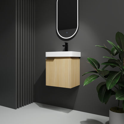 20" Wall Mounted Bathroom Vanity With Ceramic Sink And Storage Cabinet - Oak