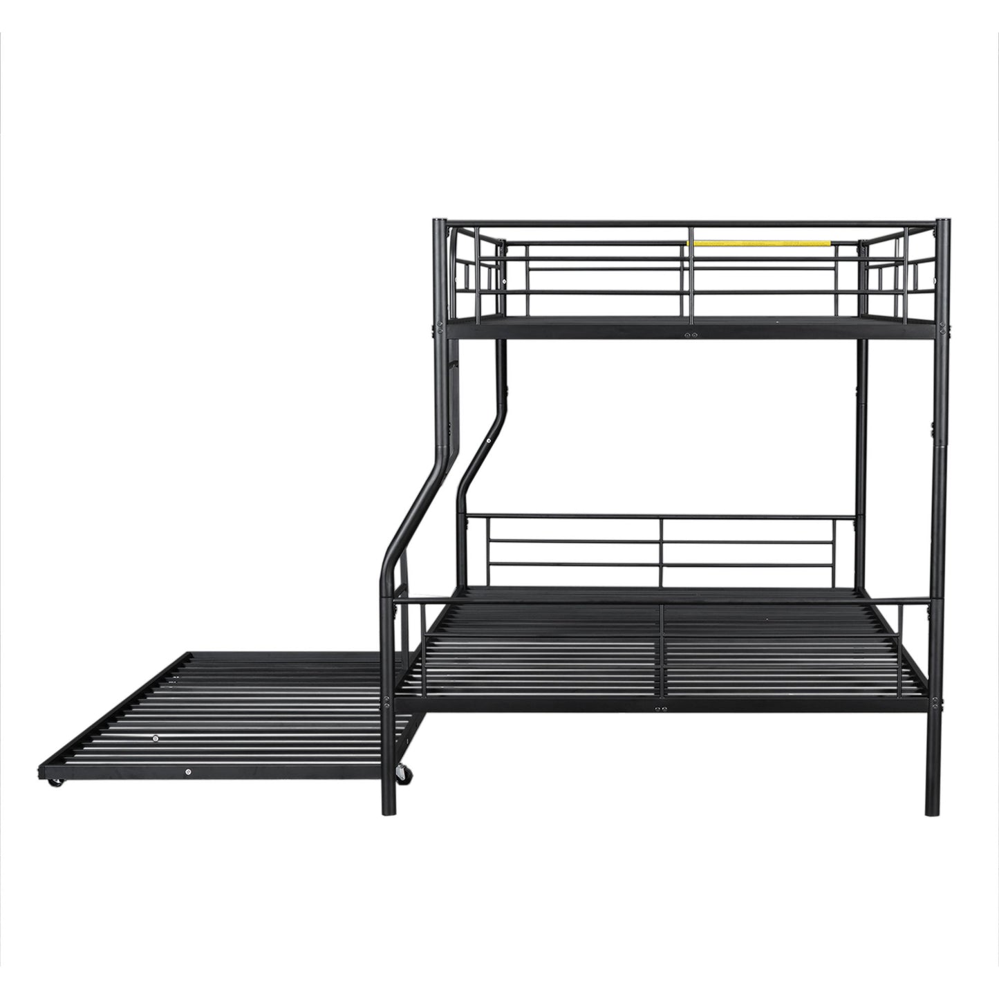 Full Long Over Queen Metal Bunk Bed With Trundle - Black