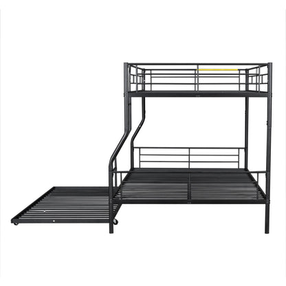 Full Long Over Queen Metal Bunk Bed With Trundle - Black