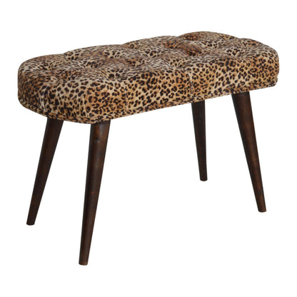 Leopard Print Deep Button Bench - Walnut