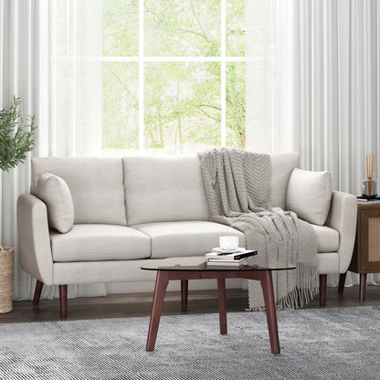 Diaphanous - Upholstered 3 Seater Sofa With 2 Accent Pillows And Wood Legs - Beige