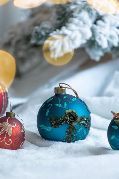 Christmas Ball Ornaments, Glass Decorative Hanging Ball Christmas Tree Ornaments For Holiday Party Decorations (Set of 4) - Blue