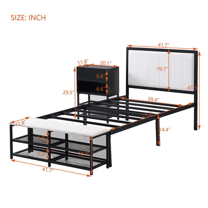 Twin Size Platform Bed With 2 Tier Storage Shelves, Storage Cabinet - Black