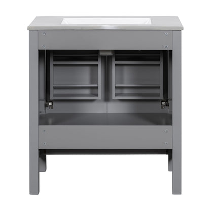 Bathroom Vanity With Single Sink, Combo Cabinet Undermount Sink, Bathroom Storage Cabinet With Two Doors And A Drawer, Soft Closing, Multifunctional Storage, Solid Wood Frame - Gray