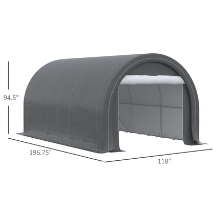 Outsunny - 10' x 16' Carport, Heavy Duty Portable Garage Storage Tent With Large Zippered Door, Anti-Uv Pe Canopy Cover For Car, Truck, Boat, Motorcycle, Bike, Garden Tools, Outdoor Work - Gray