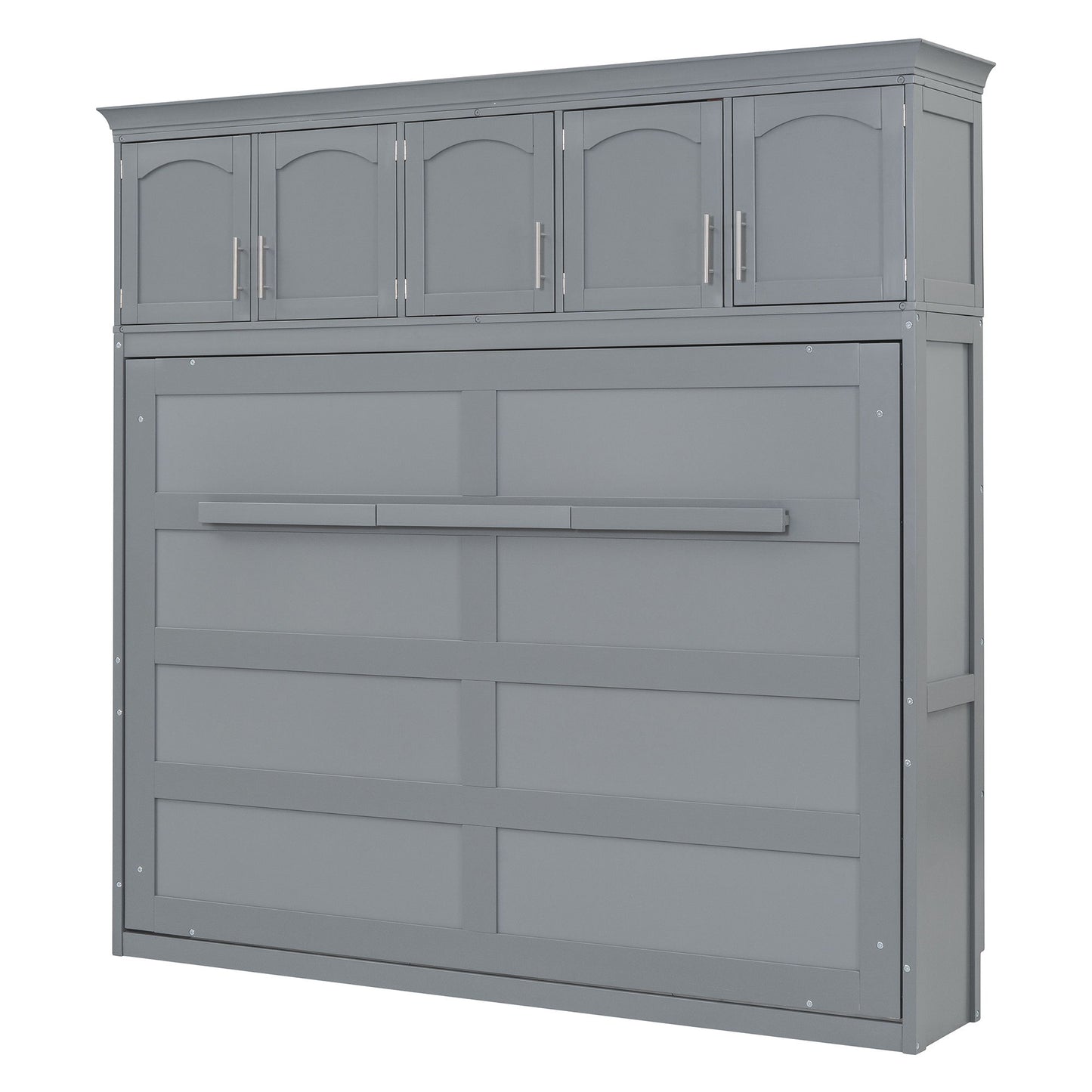 Queen Size Murphy Modern Bed With Top Cabinets For Space Saving And Comfort - Gray