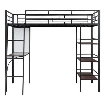 Twin Size Loft Bed With 3 Layers Of Shelves And Desk, Stylish Frame Bed - Black