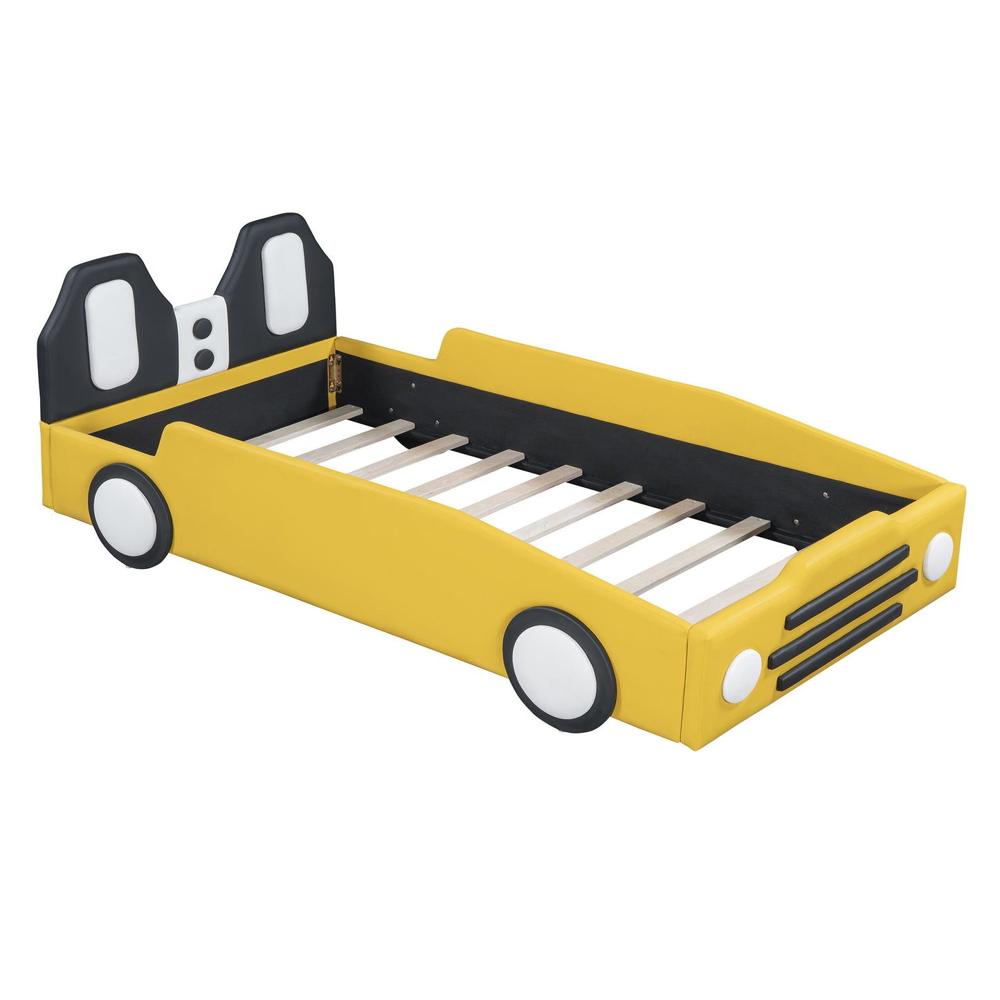 Twin Size Race Car Shaped Platform Bed With Wheels - Yellow