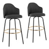 Ahoy - Contemporary Fixed Height Bar Stool Round Gold Footrest (Set of 2) - Charcoal / Black