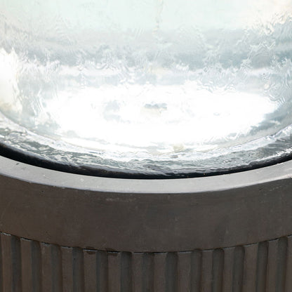 Heavy Cement Round Ribbed Outdoor Water Fountain With Light - Black White