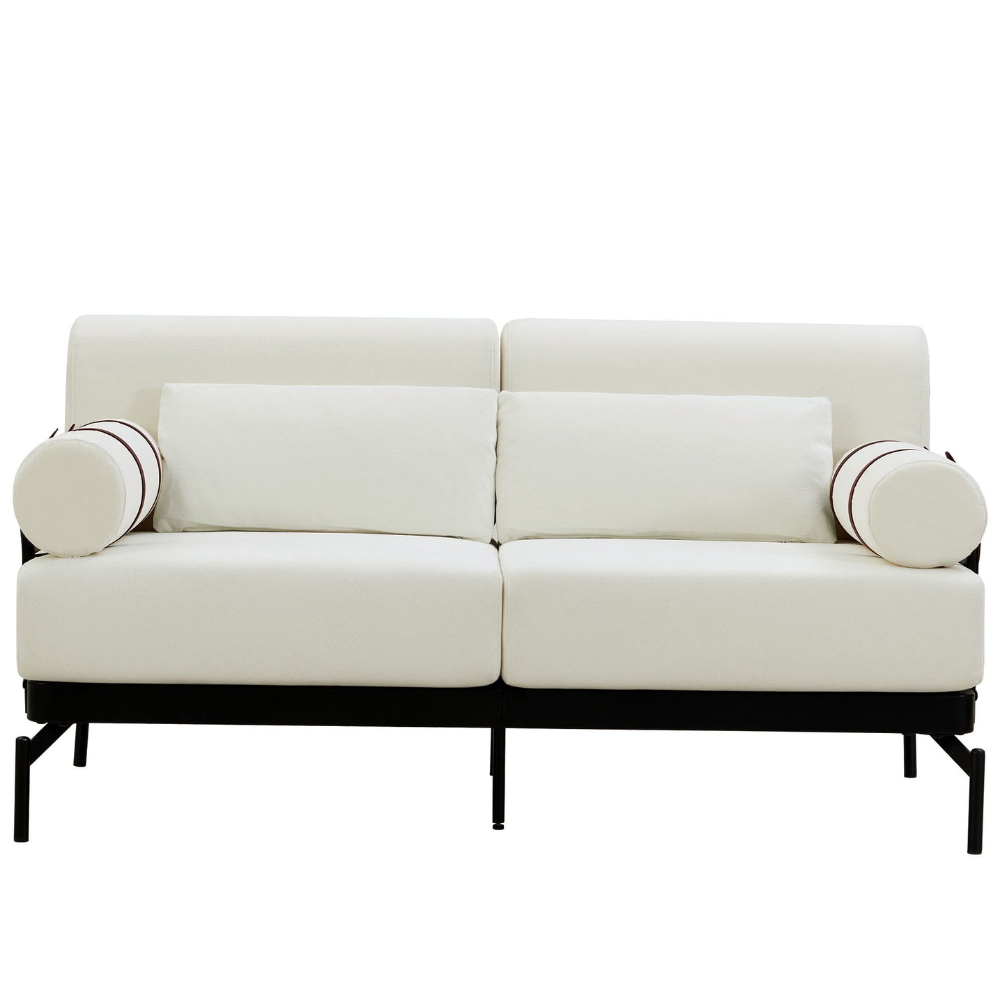 Modern Loveseat Sofa 59" Couch With Flexible USB Ports, Unique Cylindrical Armrests - Beige