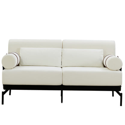 Modern Loveseat Sofa 59" Couch With Flexible USB Ports, Unique Cylindrical Armrests - Beige