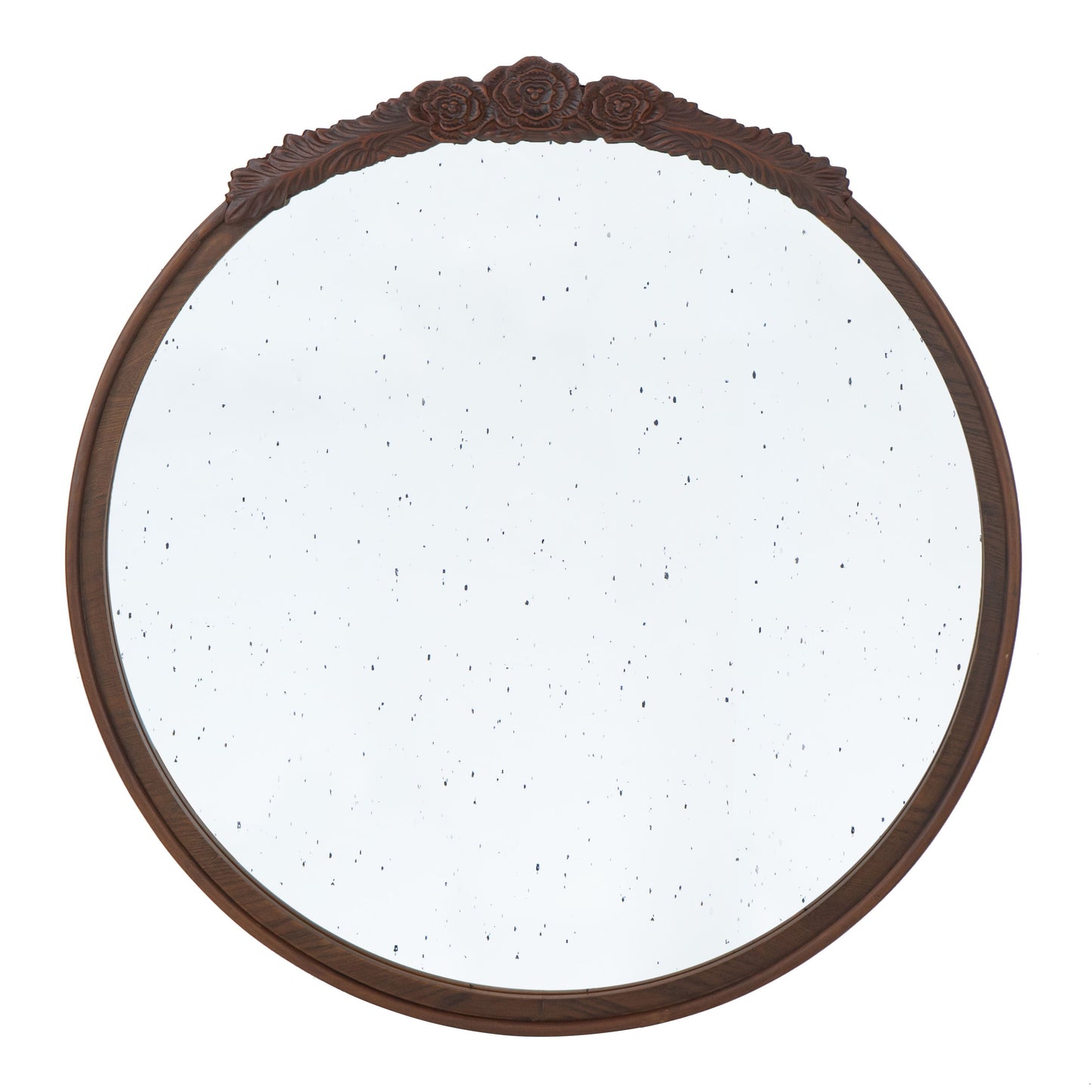 Round Hand Carved Rose Antique Mirror Frame, Wall Mirror For Live Space, Bathroom, Entryway Wall Decor - Brown