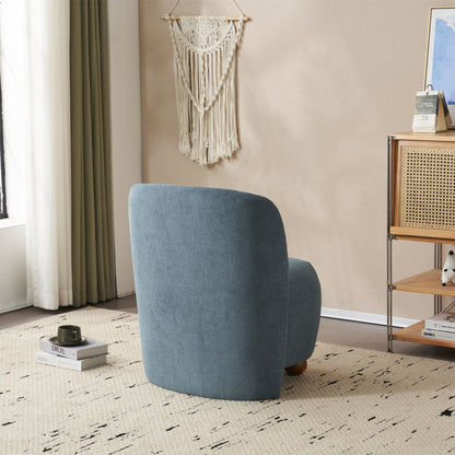 Modern Low Back Accent Chair, Upholstered Armless Living Room Chairs, Round Pine Wood Feet, For Small Living Spaces, Living Room - Blue