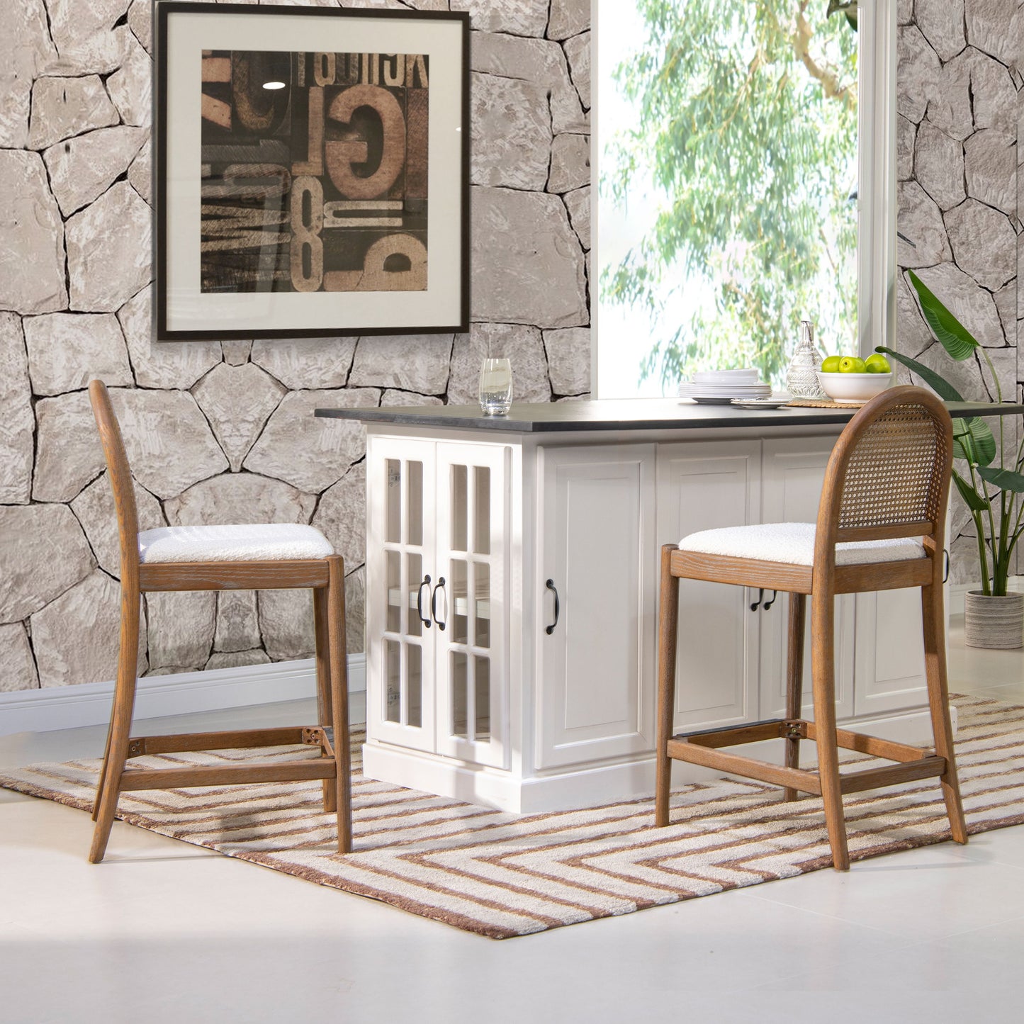 Panama - Curved Back Cane Counter Stool (Set of 2) - Ivory White