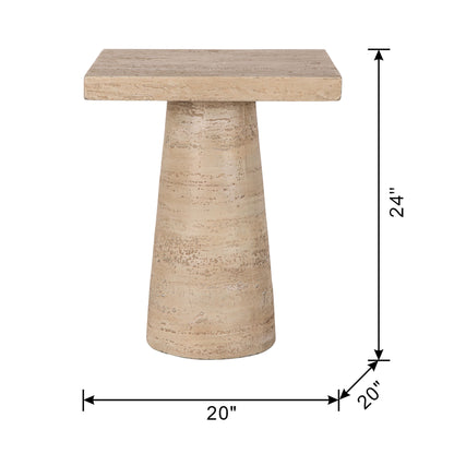 Square Side Table With Pedestal Base - Cream