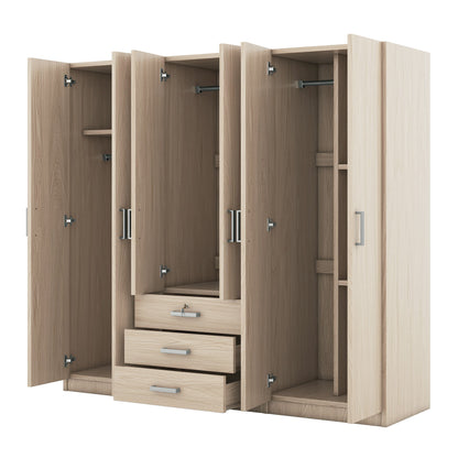 6 Doors Wardrobe Storage For Bedroom, With Big Drawers - Brown