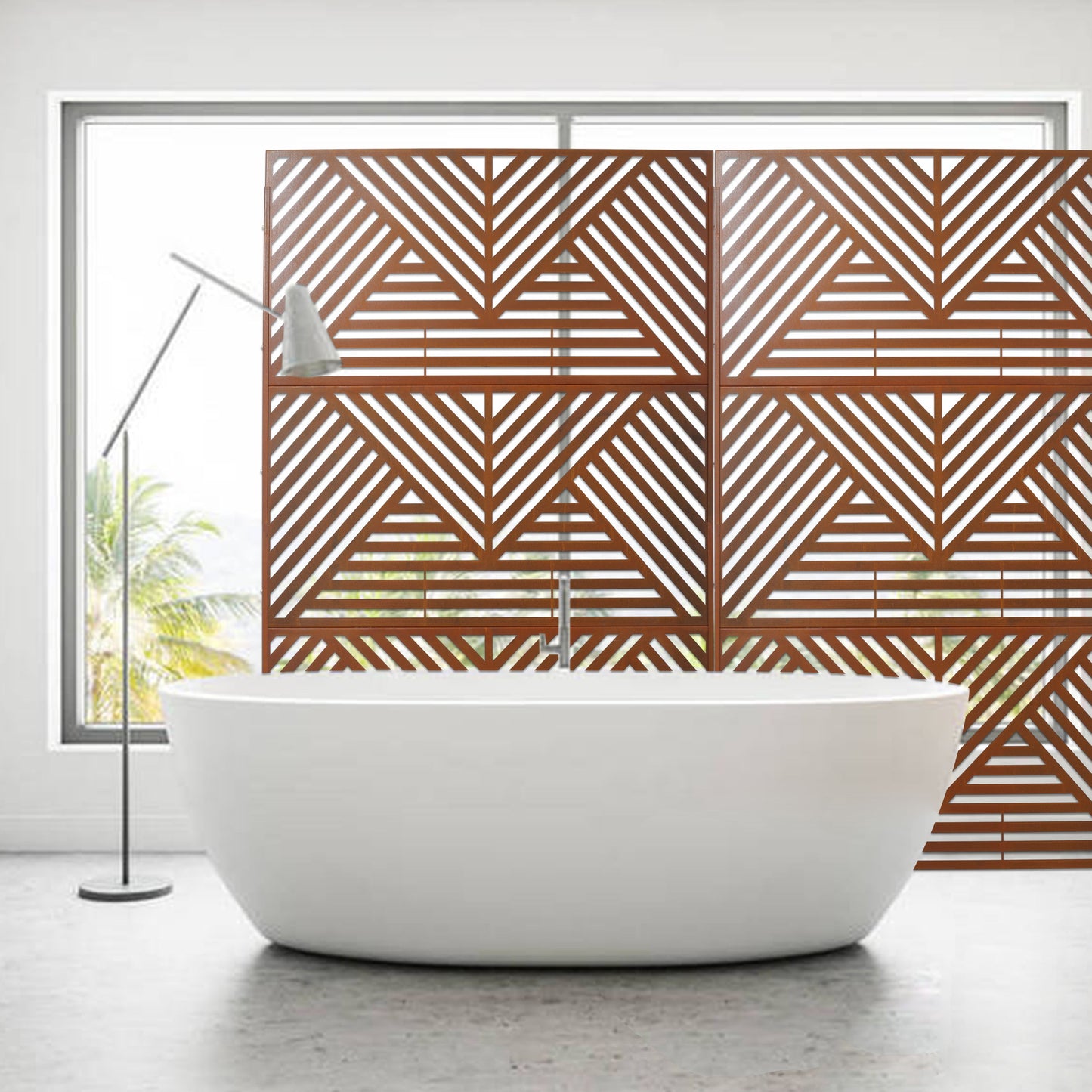 Rusty Outdoor & Indoor Freestanding Metal Privacy Screen, Decorative Privacy Fence Panels For Deck, Balcony, Patio - Rust Red