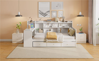 Twin Size Daybed With 3 Drawers USB Ports And Desk - White