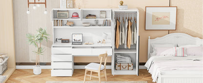2 Door Storage Desk Wardrobe For Bedroom With Shelves And Drawers - White
