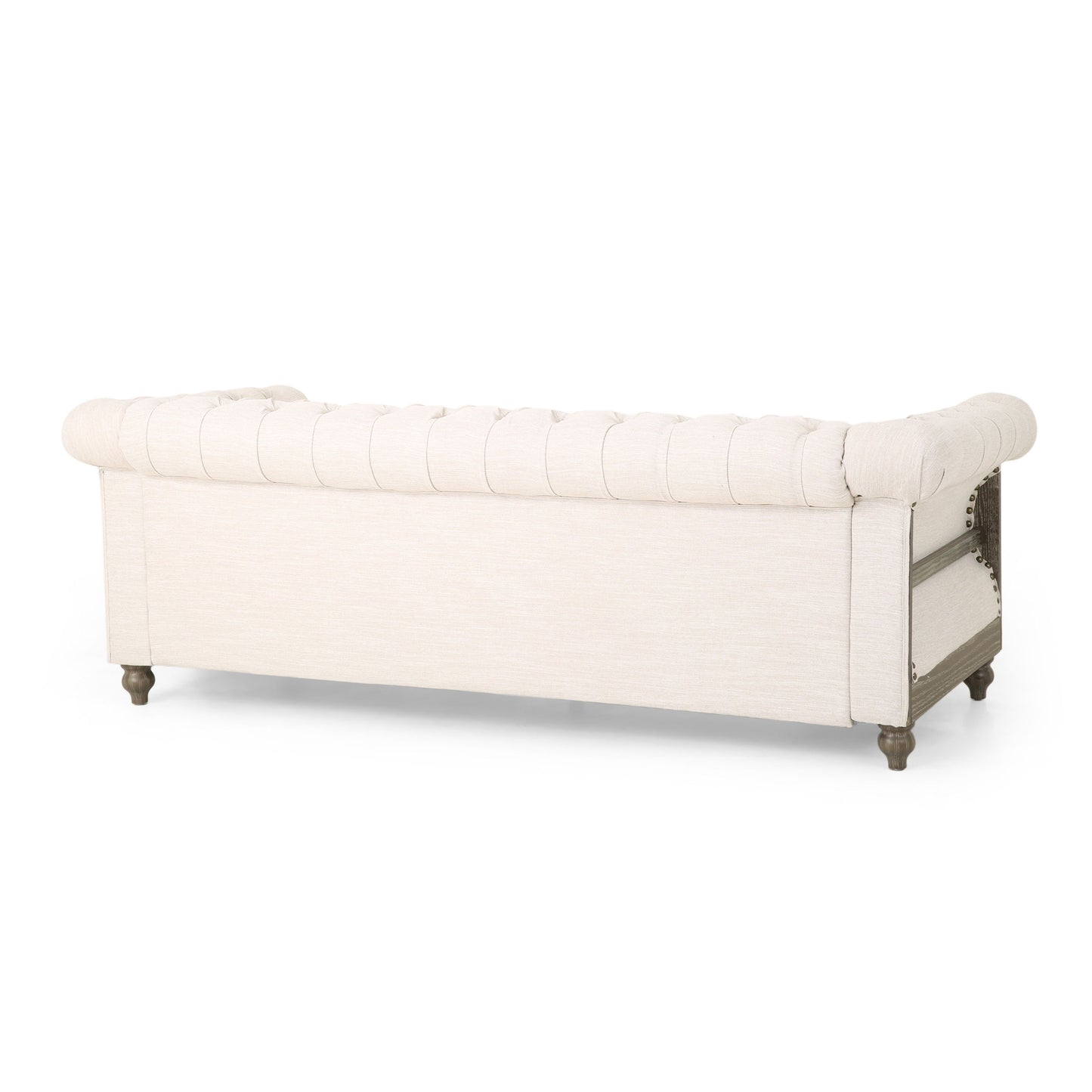 Comfy 3 Seat Sofa With Wooden Legs, Retro Style For Living Room - Beige