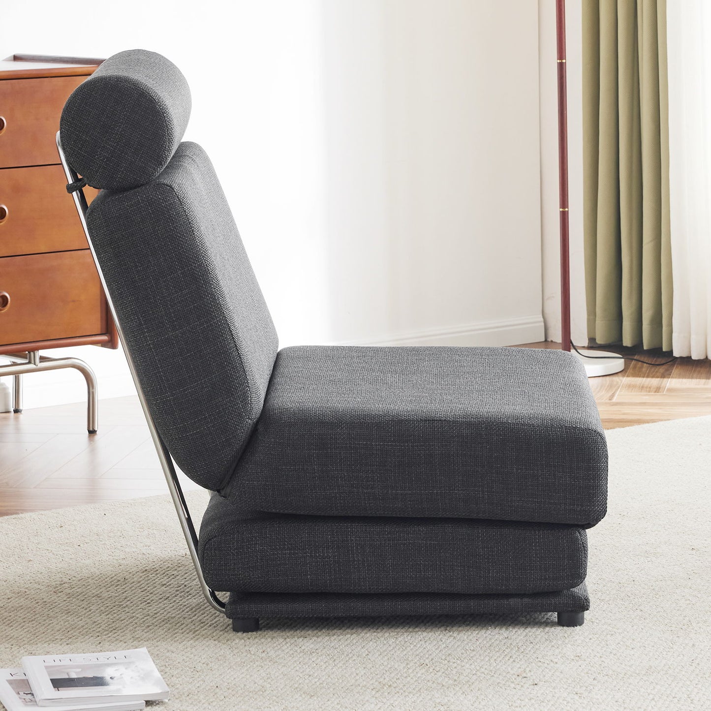 Single Sofa Chair Foldable Single Sofa Bed With Pillow, Portable Foldable Sofa Bed, Leisure Sofa Chair, Easy To Store, Made Of Breathable And Wearable Linen - Dark Gray