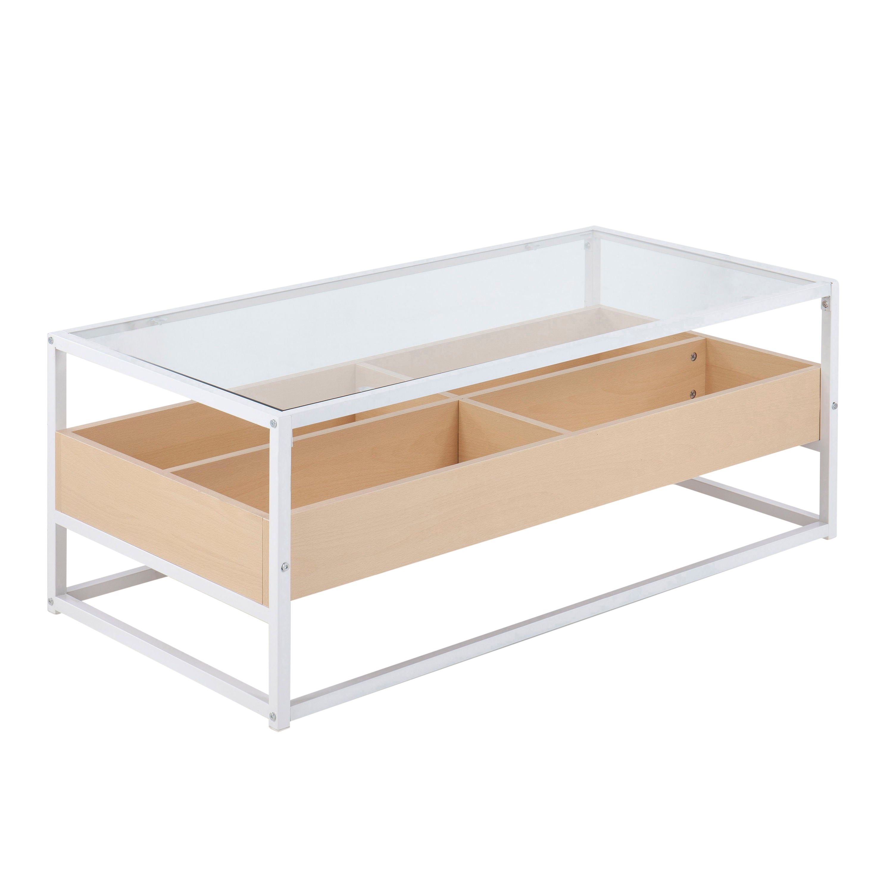 Display Contemporary Coffee Table - White / Natural / Clear