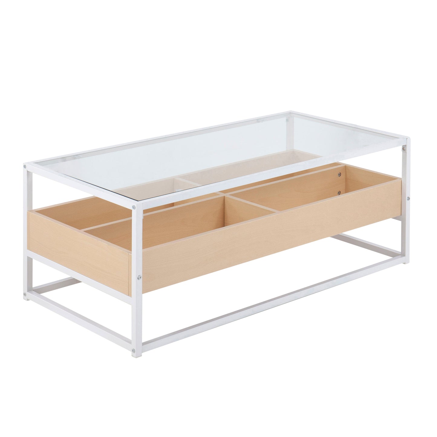 Display Contemporary Coffee Table - White / Natural / Clear