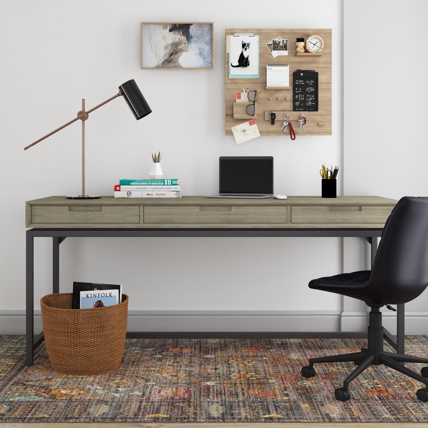 Banting - Mid Century Wide Desk - Distressed Gray