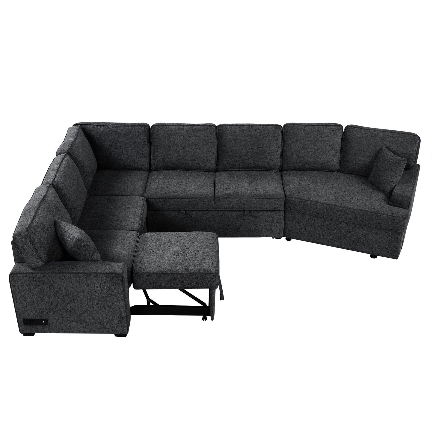 L-Shaped Sofa Sectional Sofa Couch Pull-Out Sofa Bed With Charging Devices And Cup Holders For Living Room - Blue Black
