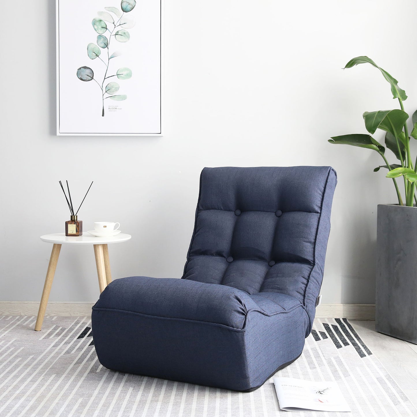 Single Sofa Reclining Japanese Chair Lazy Sofa Tatami Balcony Adjustable Chair - Navy