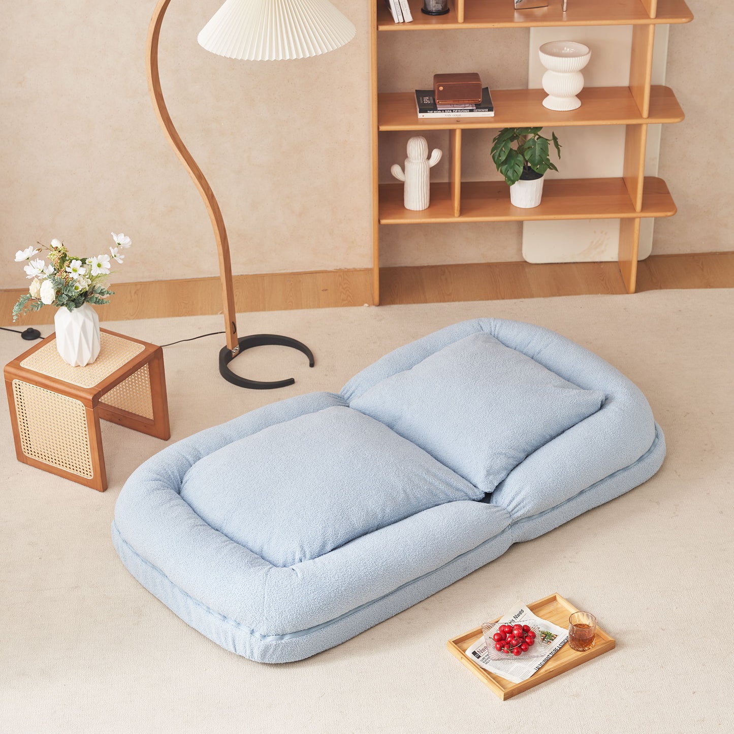 Triple Fold Down Blue Metal Sofa Bed - Blue