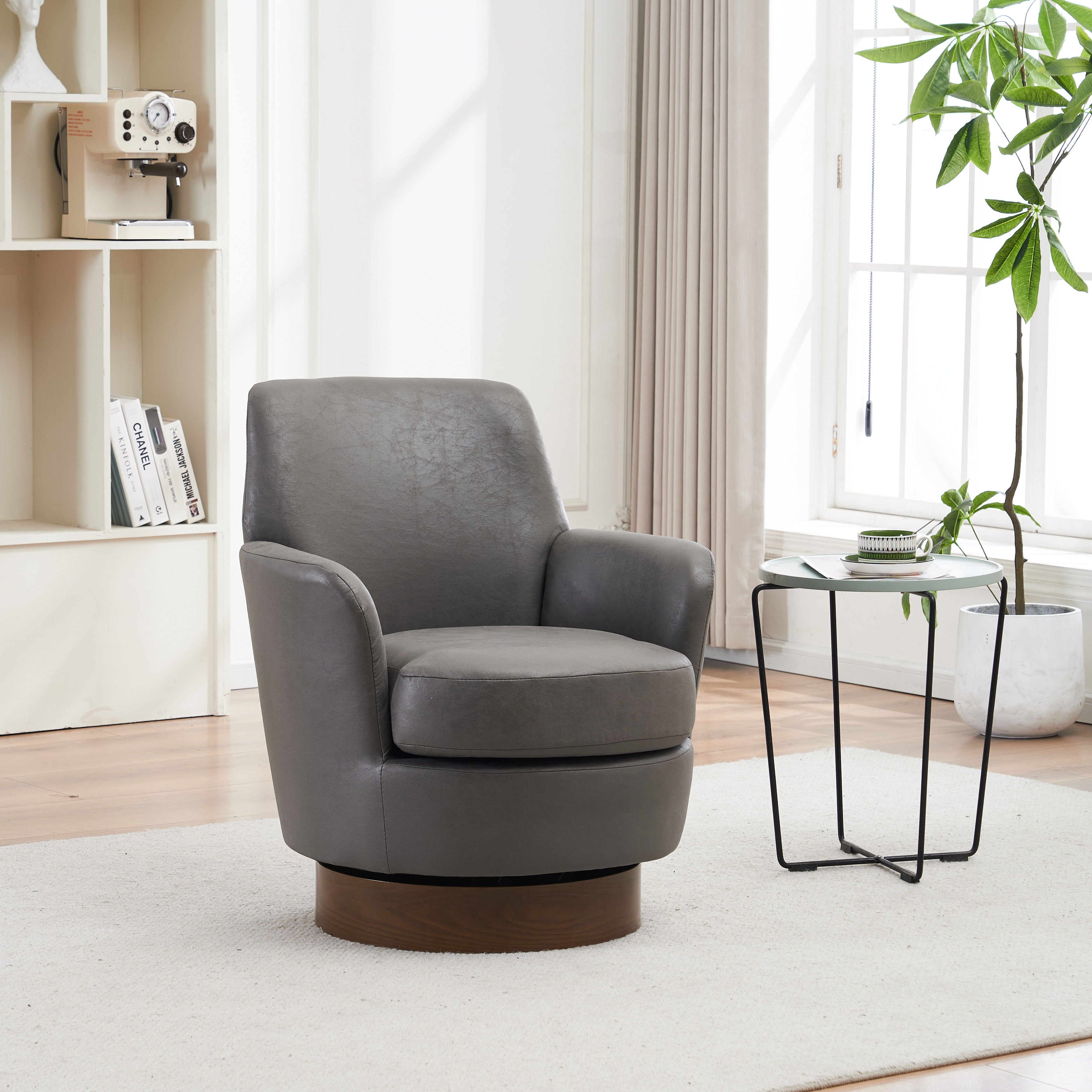 Swivel Barrel Chair, Swivel Accent Chairs Armchair For Living Room, Reading Chairs For Bedroom Comfy, Round Barrel Chairs With Gold Stainless Steel Base - Gray