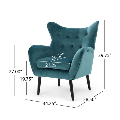 Alyssa - Velvet Arm Chair With Wingback Design - Teal