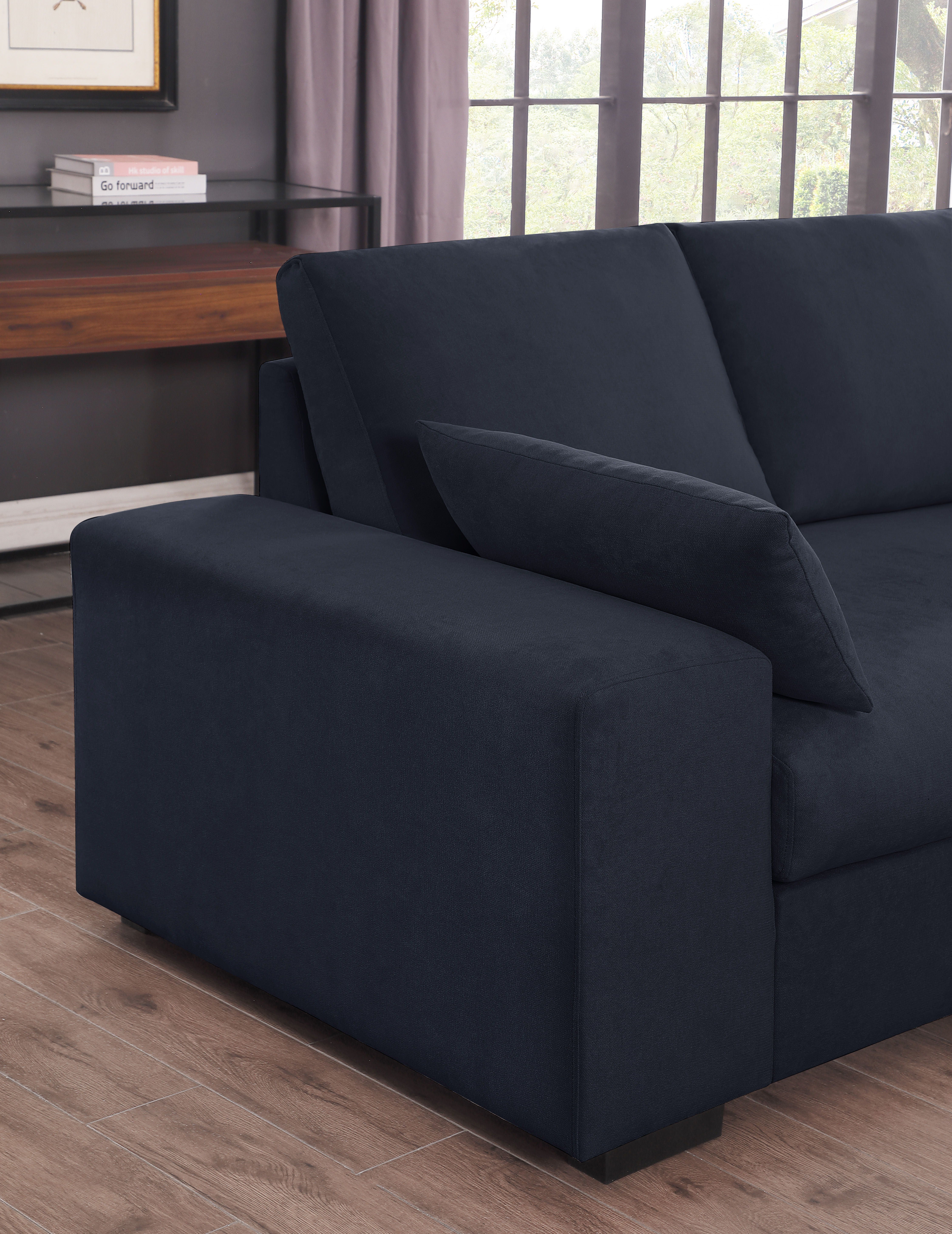 Joshua - Woven Fabric Sectional Sofa With Right Facing Chaise and Console Ottoman - Dark Gray