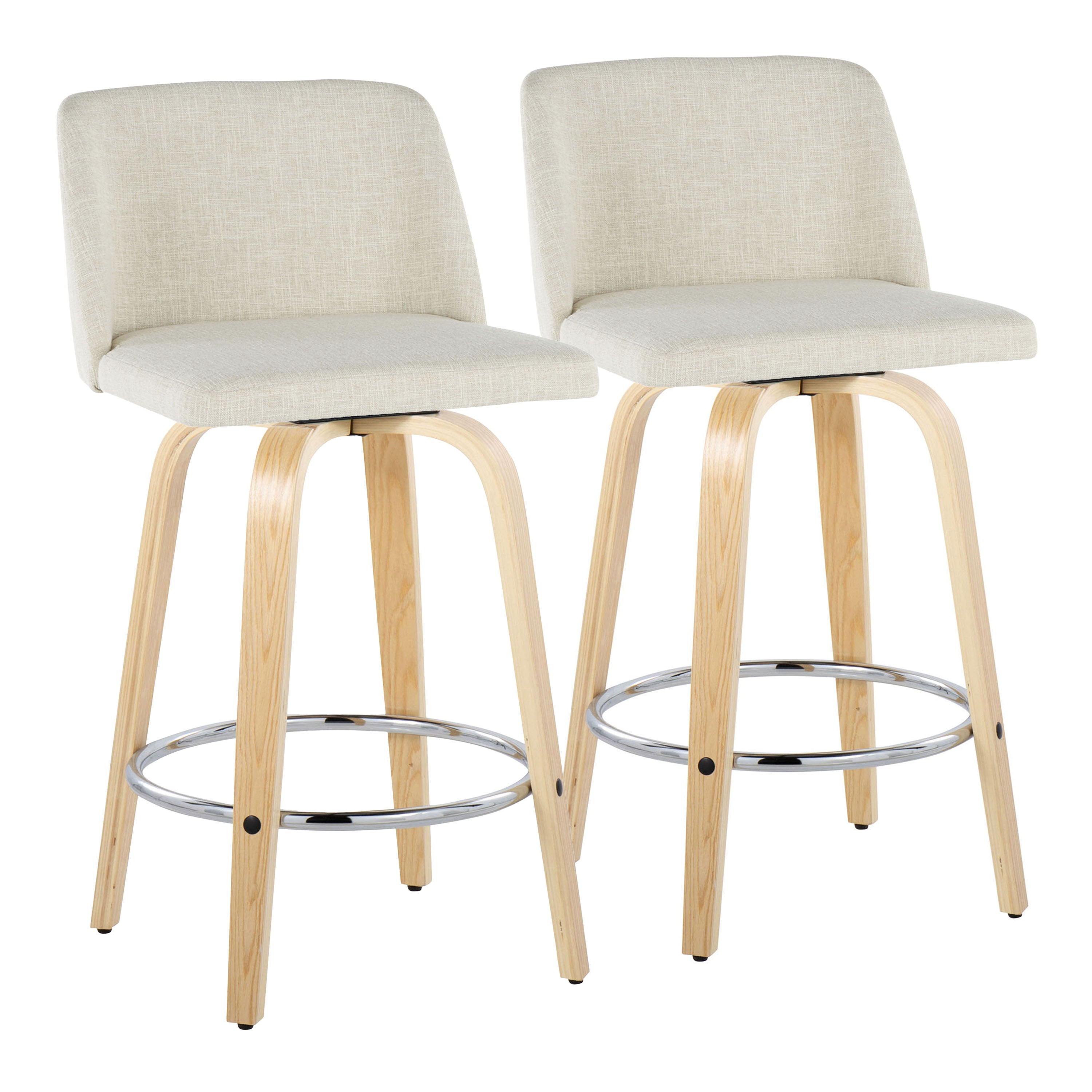 Toriano - Contemporary Fixed Height Counter Stool Swivel With Round Footrest (Set of 2) - Cream / Natural