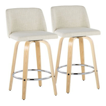 Toriano - Contemporary Fixed Height Counter Stool Swivel With Round Footrest (Set of 2) - Cream / Natural