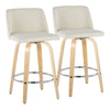 Toriano - Contemporary Fixed Height Counter Stool Swivel With Round Footrest (Set of 2) - Cream / Natural