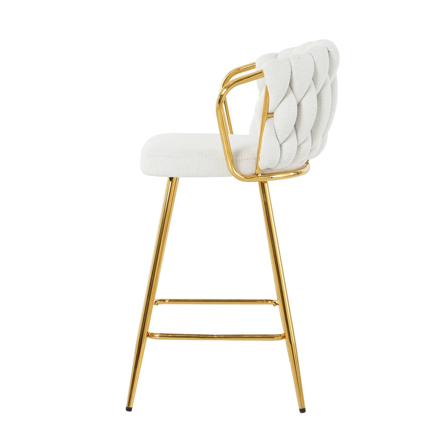 Modern Design High Stool With Gold Plated Legs Linen Bar Chair For Kitchen Dining And Cafe (Set of 2) - White