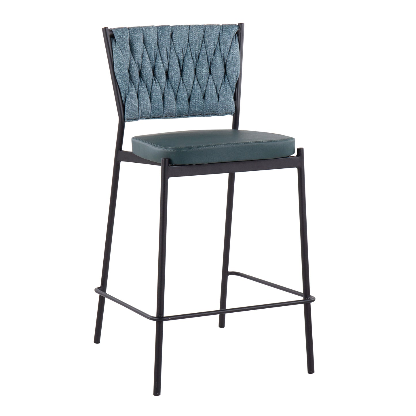 Tania - Braided Contemporary Counter Stool (Set of 2) - Black / Green / Sea Green