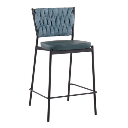 Tania - Braided Contemporary Counter Stool (Set of 2) - Black / Green / Sea Green
