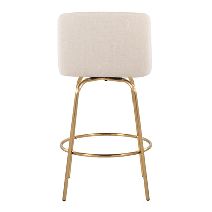 Toriano - Contemporary Fixed Height Counter Stool With Swivel And Round Footrest (Set of 2) - Cream / Gold