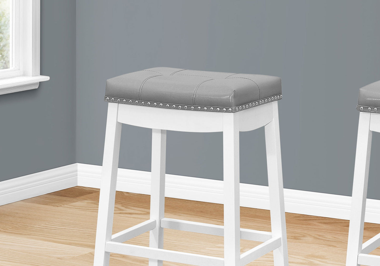 Bar Stool, Bar Height, Saddle Seat, Transitional (Set of 2) - White